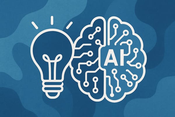 Abstract graphic showing a brain, lightbulb and the word AI